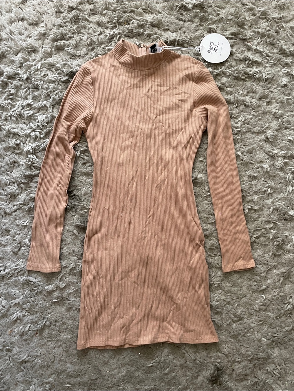Princess Polly Ribbed Long-Sleeve Mock Neck Dress in Blush